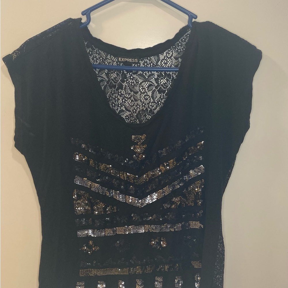 Express Black Embellished Sequin Blouse